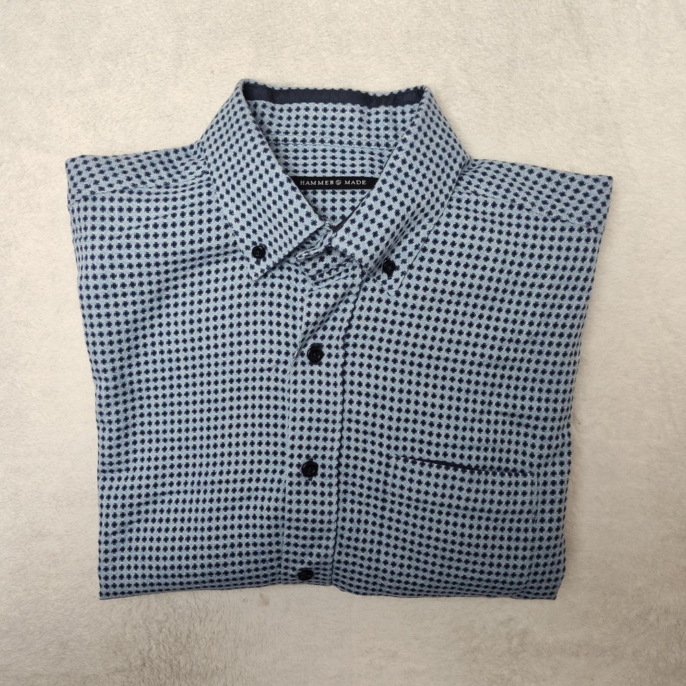 Hammer Made Shirt Mens 16 Blue Geometric Button-Up Pocket Cotton Woven Casual